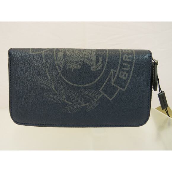 NWT BURBERRY 8005979 STORM BLUE LEATHER CREST LOGO ZIP CONTINENTAL WALLET $640 - Picture 3 of 12